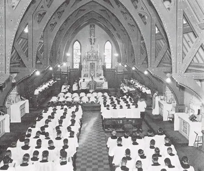 Chapel interior, 1938. Bp. Kearney is conferring major orders in this photo. Source: St. Bernard's Seminary: 1893-1968