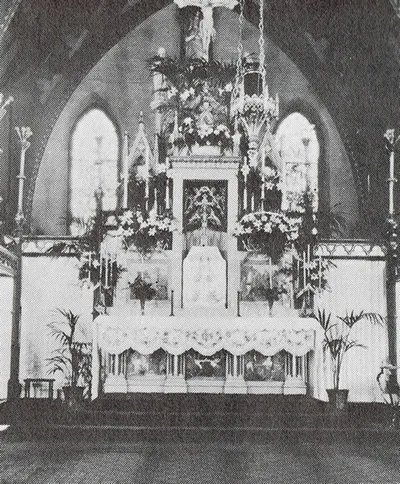 High altar decorated for Easter, 1941. Source: The Sheaf, 1973
