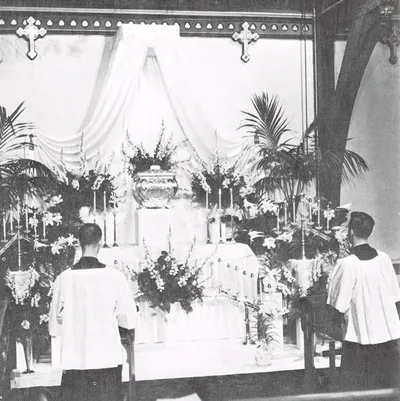 Holy Thursday altar of repose, 1950. Source: St. Bernard's Seminary: 1893-1968