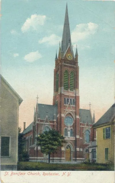Postcard illustration of the church. Source: Rochester Public Library local history division