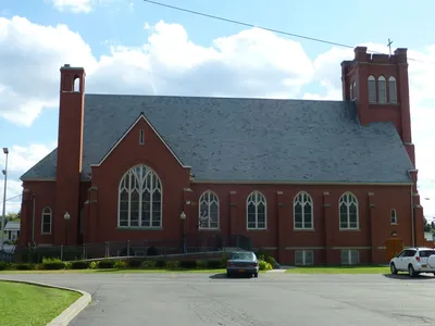Left side seen from parking lot.