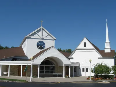 Exterior of church and adjoining chapel (former church).