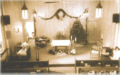 Inside former church, Christmas 1990. Source: One Hundred Years of Growth and Grace, Centennial Year 1902-2002