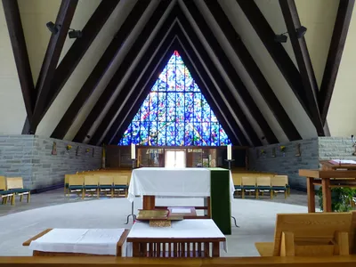 Church seen from choir area behind the sanctuary.