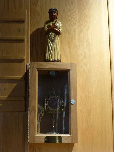 Statue of St. Kateri and relic.
