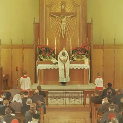 Mass inside of the former church.