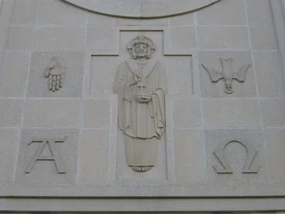 Reliefs above main entrance.