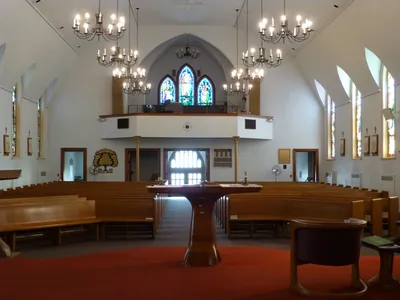 Church seen from back of the sanctuary.
