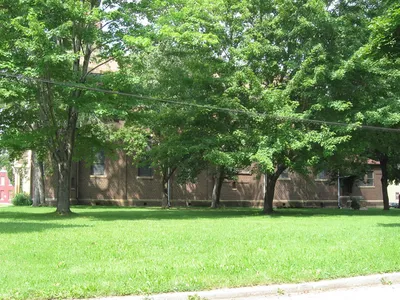 Right side of the church.