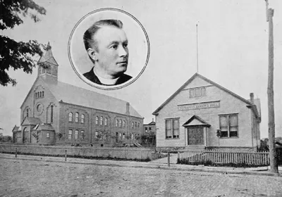 Exterior of former church/school and parish hall, 1892. Source: Roman Catholic Institutions of the City of Rochester