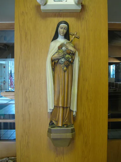 Statue of St. Theresa in narthex.