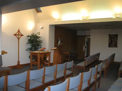View of chapel from back, left.
