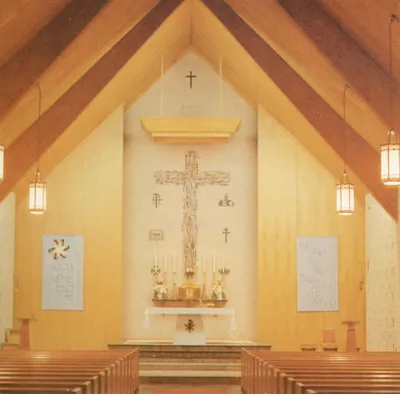 Sanctuary pre-renovation, 1980. 1980 parish directory.