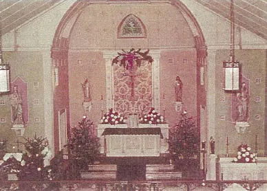Interior of former church, undated. Source: Parish history book
