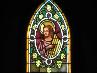 St. Cecilia stained glass window.