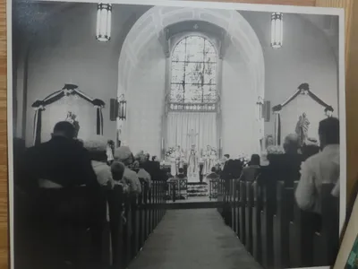 Old photograph of interior in the display cabinet at Ss. Peter and Paul.