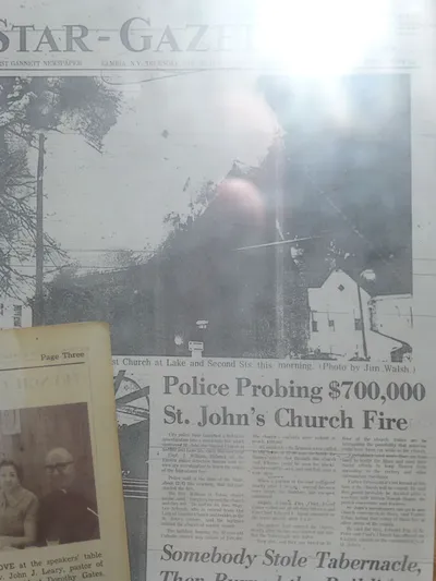 Newspaper article about fire at St. John's.