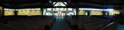 Panoramic view of the church as seen from the sanctuary.