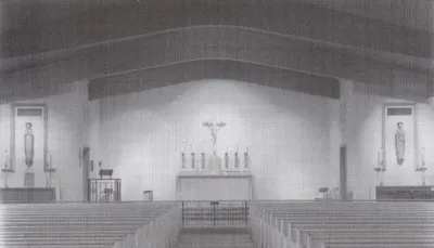 Interior photograh of temporary church. A History of St. Joseph's Parish, Penfield, New York (1860-1995)