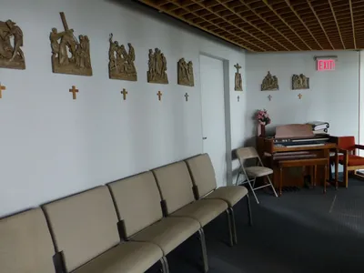 Stations of the cross on right side.