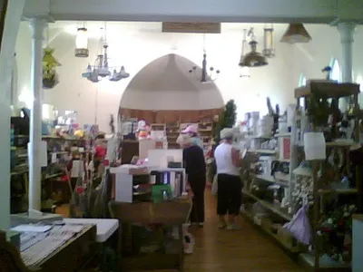 Interior of former church during a rummage sale, 2012.
