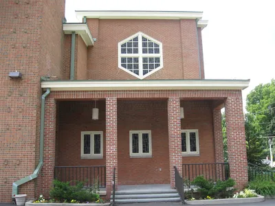 Side view of main entrance in front.
