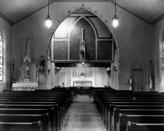 Interior of first church. Source: A Home For All God's People: The Story of St. Louis Church, 1884-1999