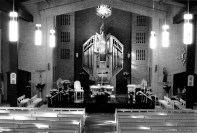 Interior of church, Christmas 1996. Source: A Home For All God's People: The Story of St. Louis Church, 1884-1999