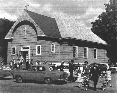 Exterior of second church (New St.) at time of opening.