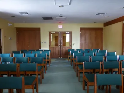 Chapel seating seen from the sanctuary.