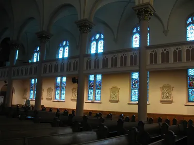 Ambry and paschal candle.