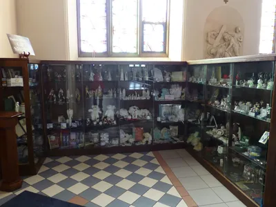 Religious items store in the back left corner of the church.