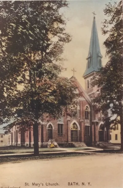 Postcard of the exterior. Source: Parish Web site