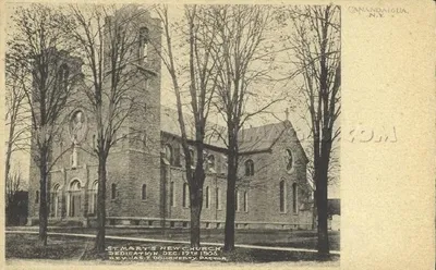 Old postcard of the church at time of dedication, Dec. 1905.