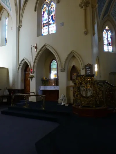 Front left corner of church.