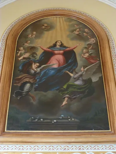Assumption painting on sanctuary wall.