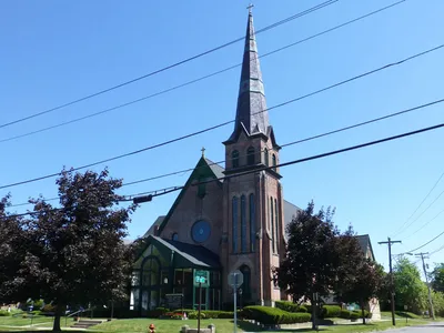 Front of church, lower.