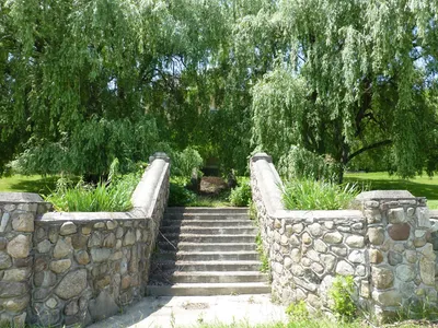 Cobblestone steps leading up to south entrance.