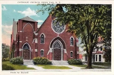 Old postcard of present church.