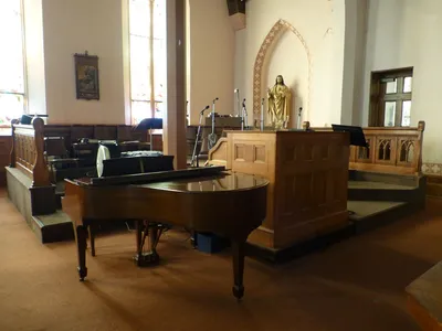 Choir area with former altar rail.