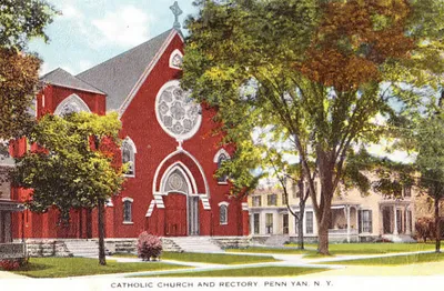 Old postcard of present church.