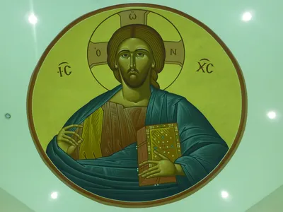 Icon of Christ on the ceiling.