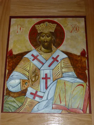 Icon on bishop's throne.
