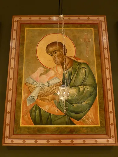 Middle panel of triptych; icon of St. Joseph.