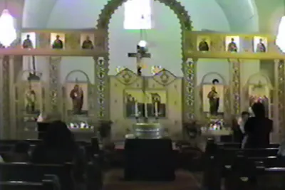 Interior of old church with iconostasis, 1987.