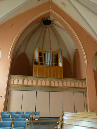 Organ located atop former sanctuary.