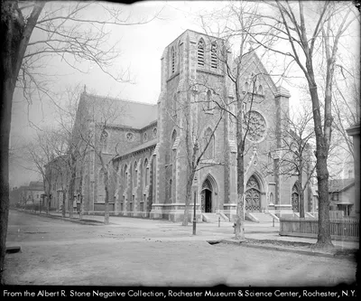 Cathedral before addition of steeple, pre-1896. Source: Albert R. Stone Negative Collection