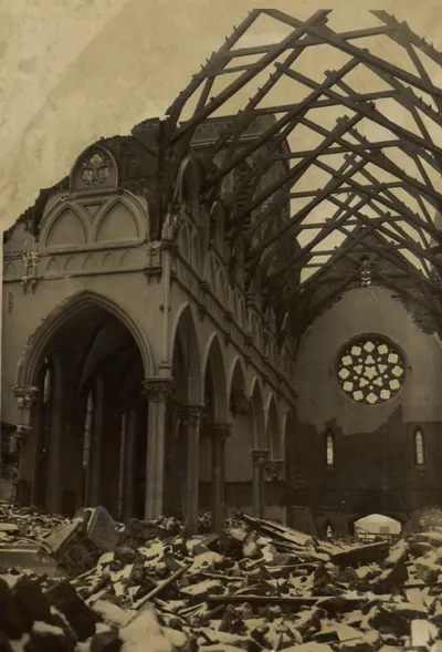 View of Cathedral during 1938 demolition. Source: Rochester Public Library Local History Division