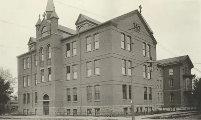 St. Patrick's school, formerly located at the corner of Brown and Frank, 1890. The building was demolished in 1960. Source: Rochester Public Library Local History Division