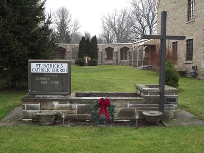 Church sign and cross.